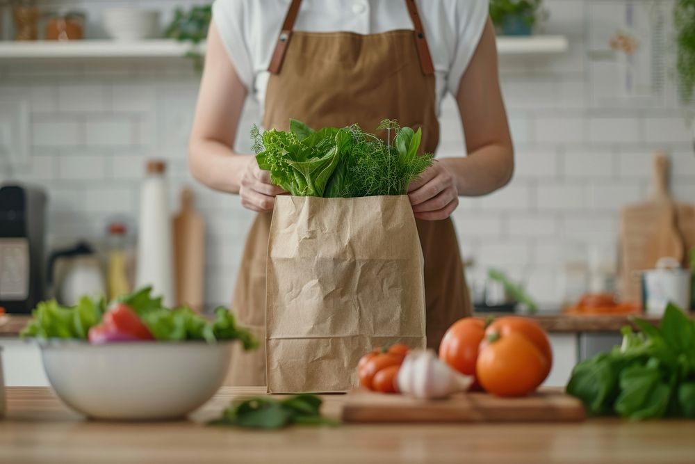 Paper bag mockup food person human.