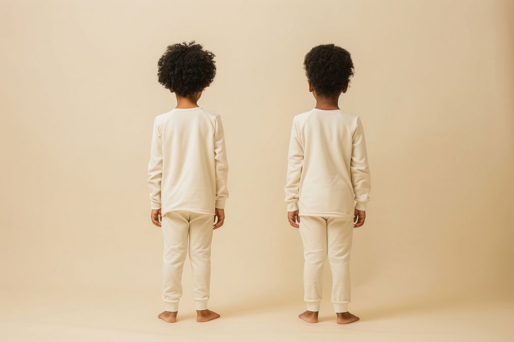 Kid wear blank cream pajamas mockup apparel clothing standing.