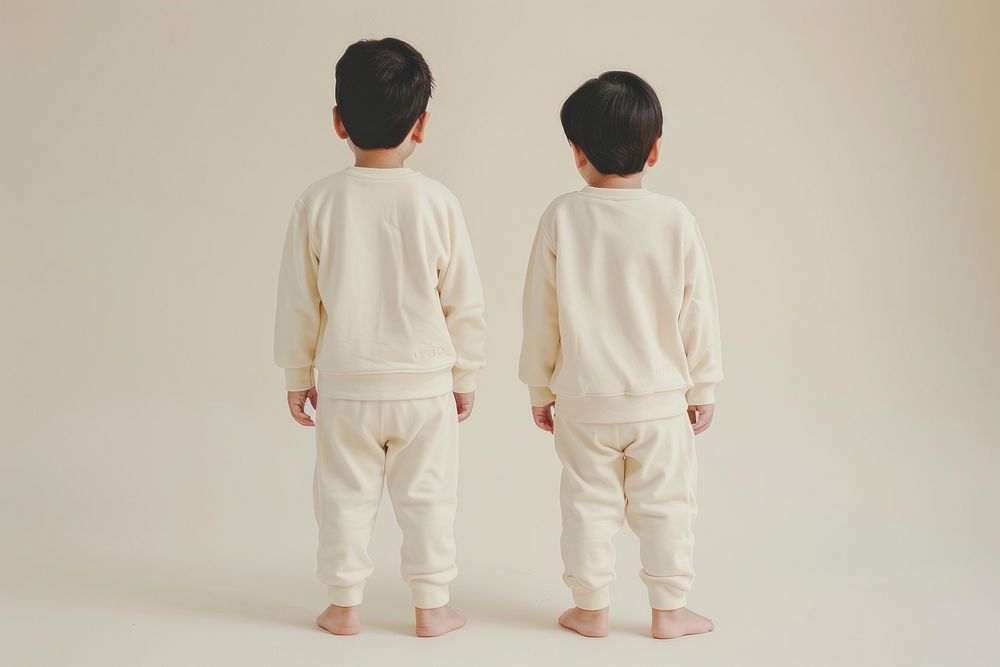 Blank cream pajamas mockup apparel kid standing.