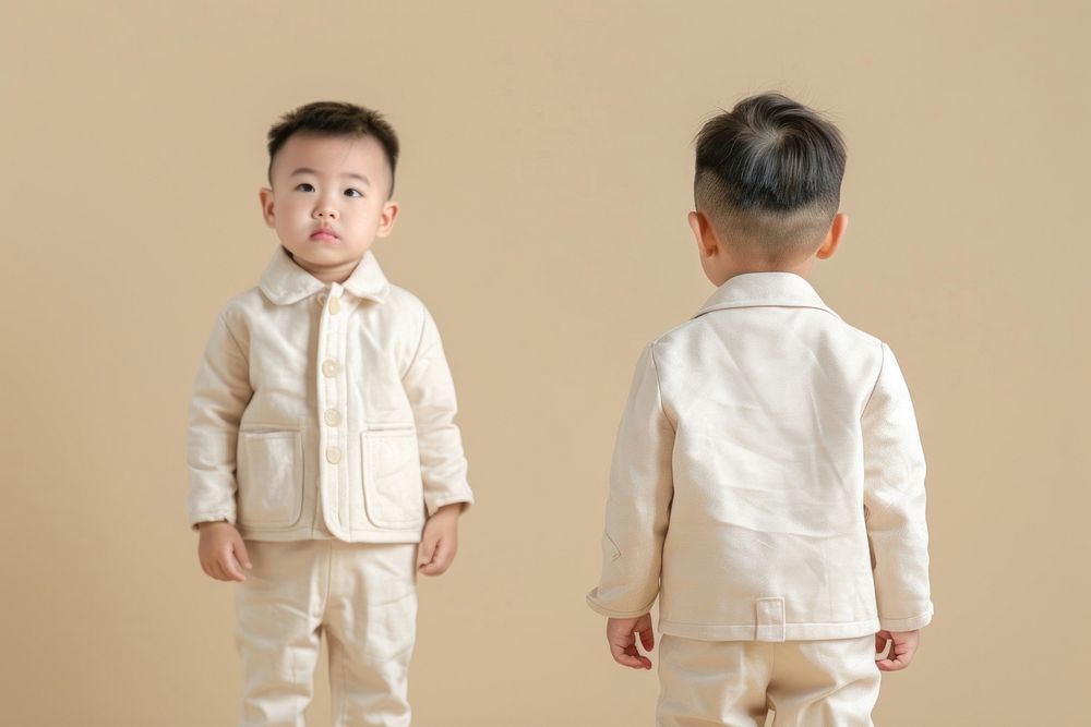 Blank cream casual suit mockup clothing apparel photo.