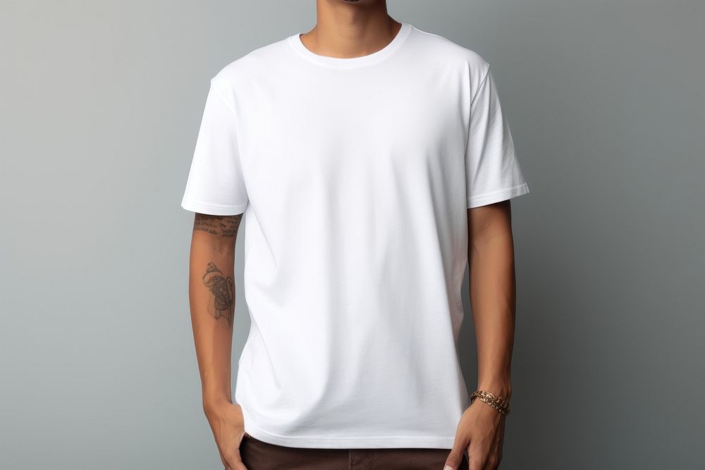 Blank white t-shirt mockup apparel clothing sleeve.
