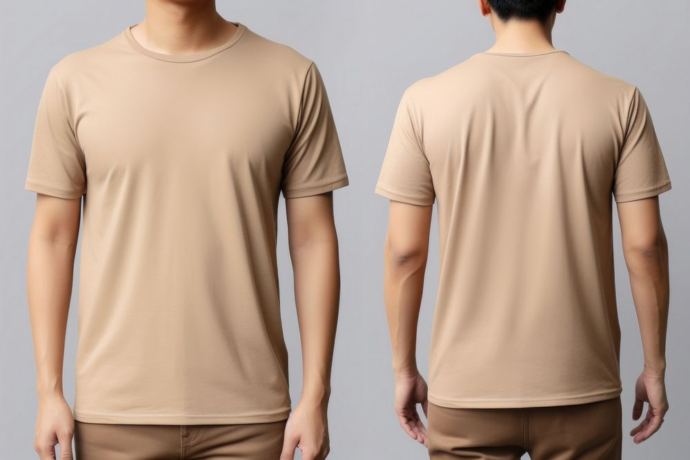Blank beige t-shirt mockup clothing apparel man.