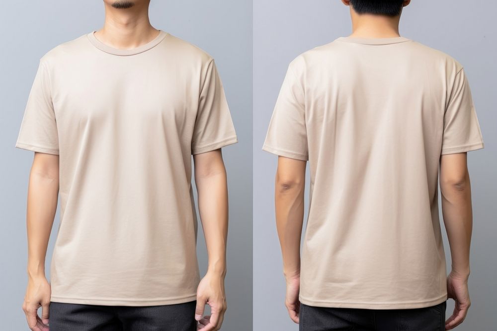 Blank beige t-shirt mockup clothing apparel.