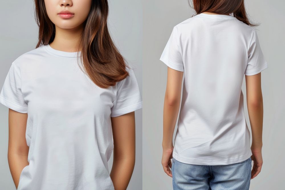 Blank white t-shirt mockup clothing apparel sleeve.