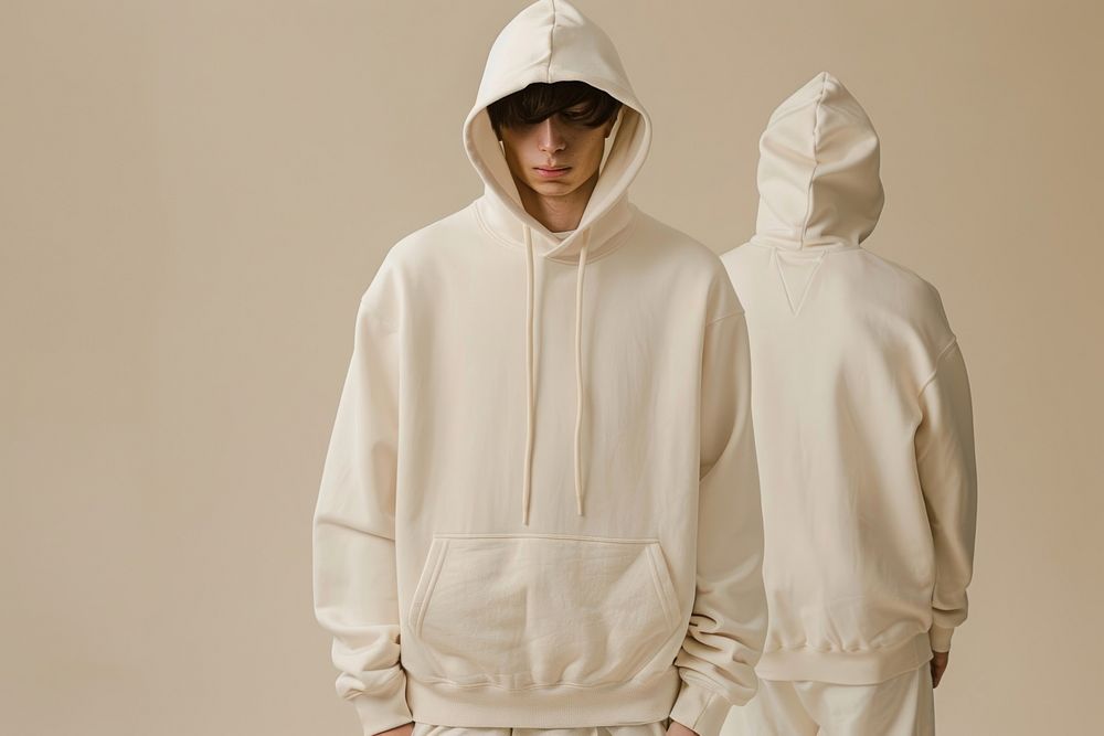Blank cream hoodie mockup clothing apparel sweatshirt.