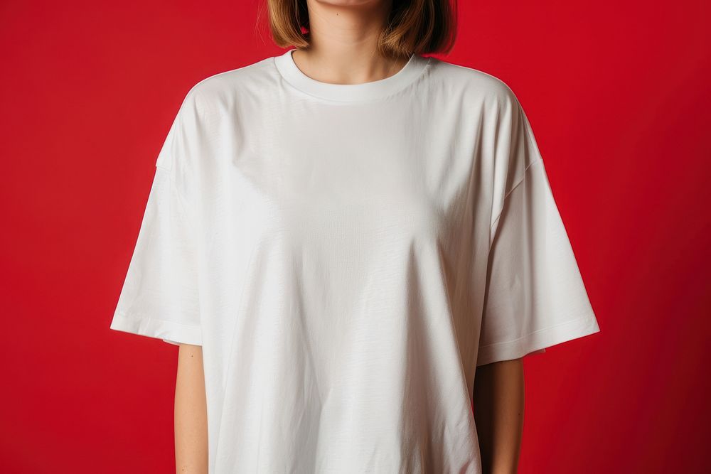 Blank cream oversize t-shirt mockup apparel clothing sleeve.