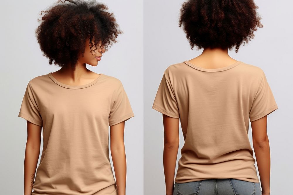 Blank beige t-shirt mockup clothing apparel woman.