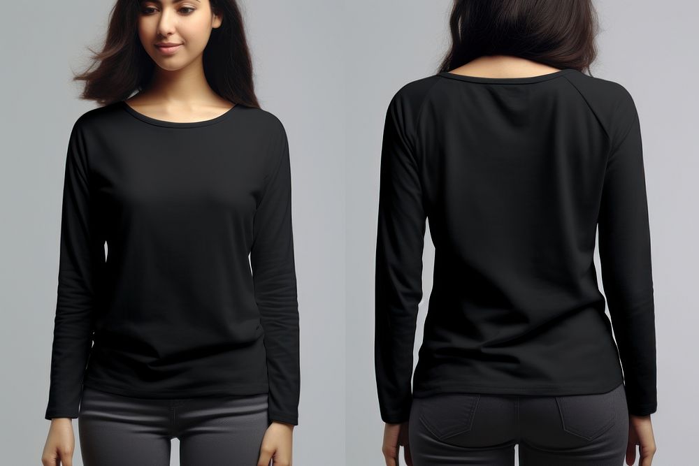 Blank black long sleeve mockup clothing apparel woman.
