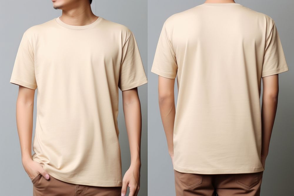 Blank beige t-shirt mockup clothing apparel.