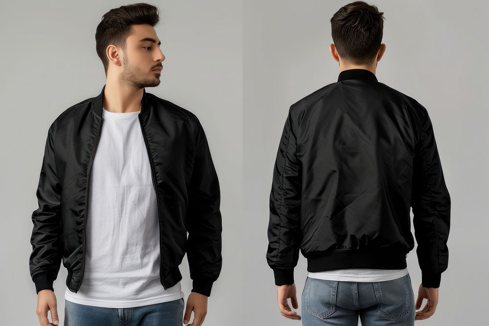 Blank black jacket mockup clothing apparel man.