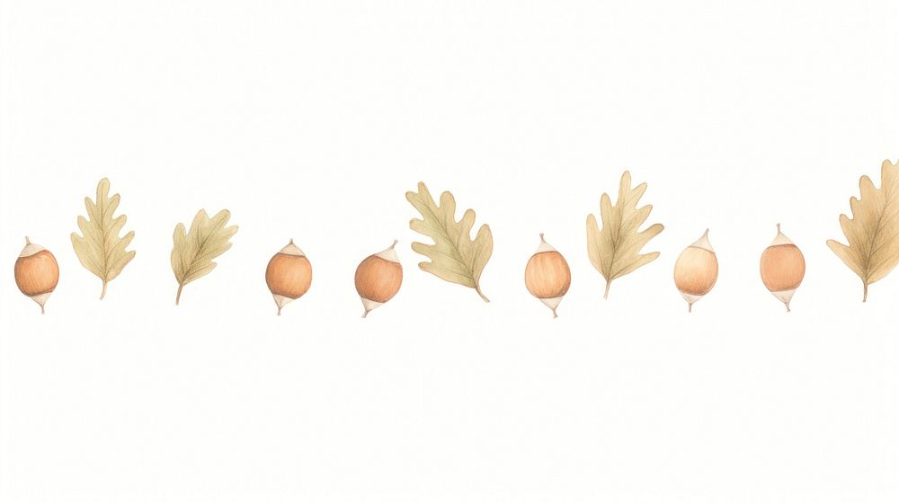 Acorns as divider line watercolour illustration vegetable produce plant.