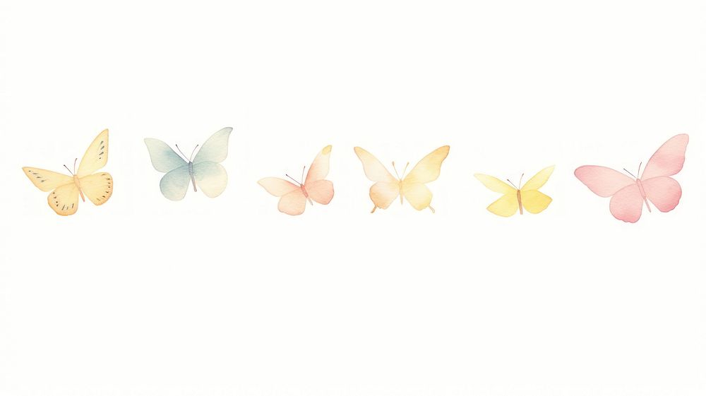 Butterflies as divider line watercolour illustration invertebrate butterfly blossom.