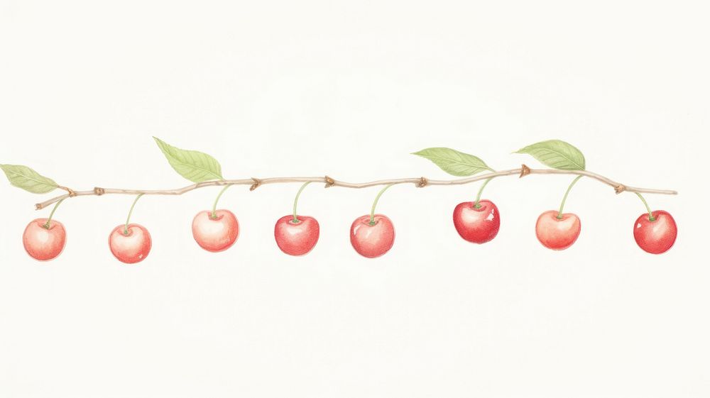 Cherry as divider line watercolour illustration produce fruit plant.