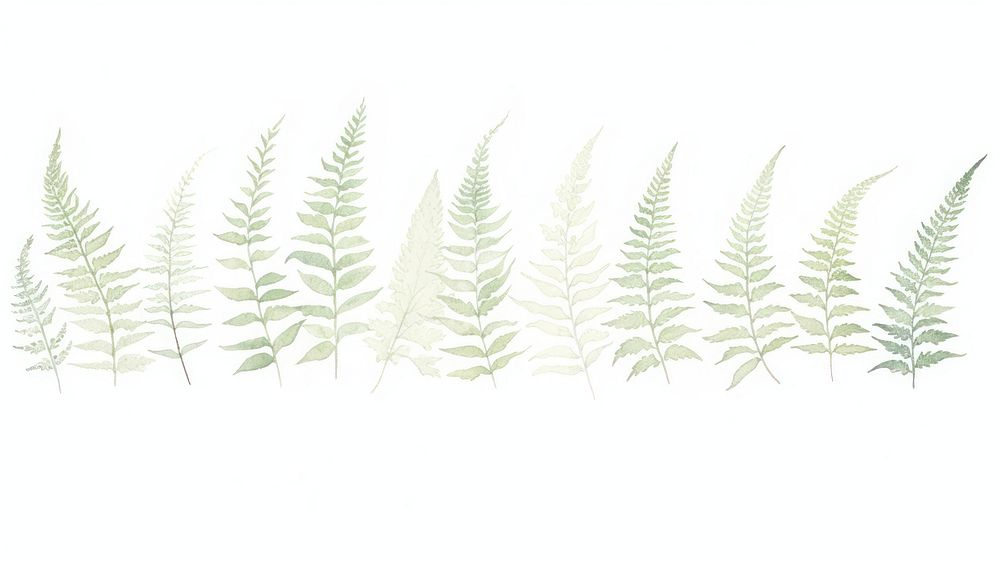 Ferns as divider line watercolour illustration plant grass leaf.