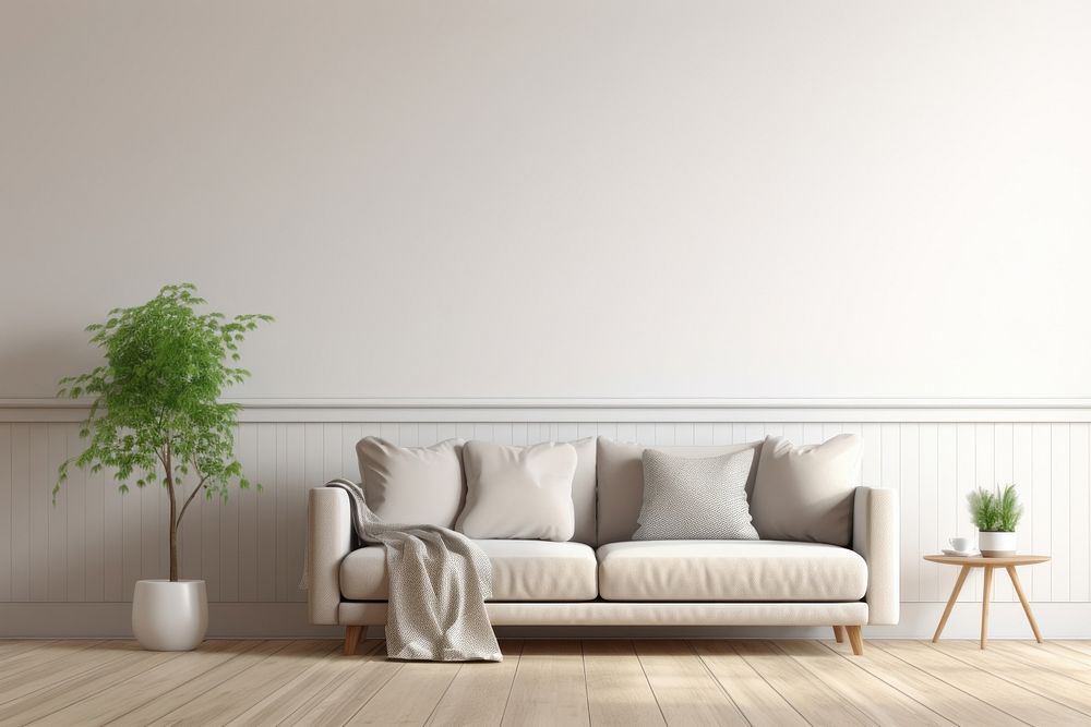 Minimalist modern living room wall architecture furniture.