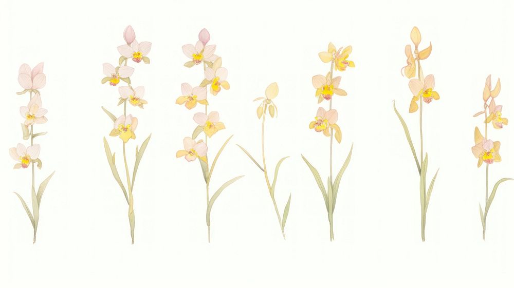 Orchids as divider line watercolour illustration daffodil blossom flower.
