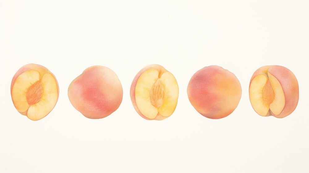 Peaches as divider line watercolour illustration produce cricket sports.