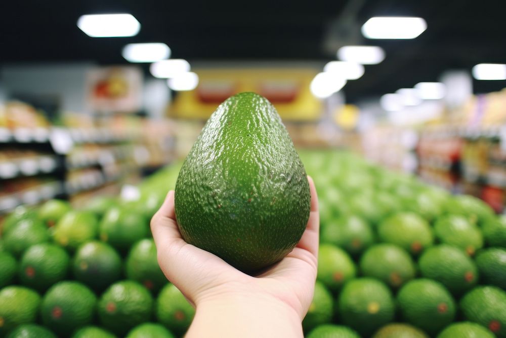 Avocado in grocery produce person fruit.