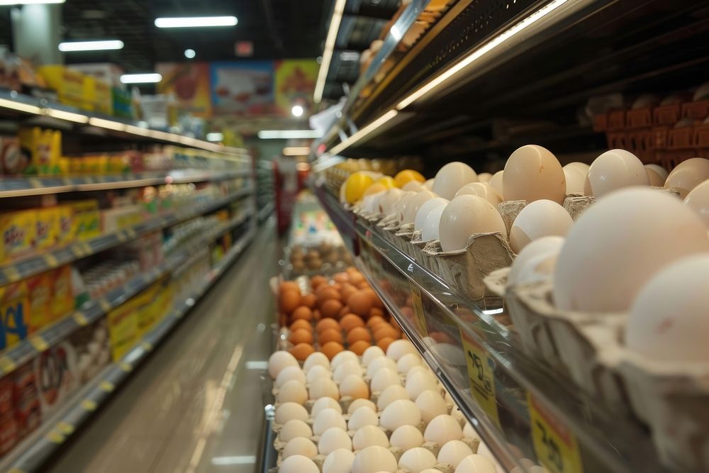 Eggs in grocery indoors helmet market.