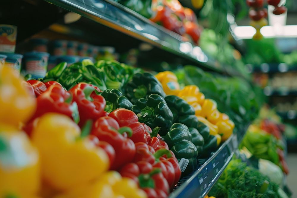 Supermarket vegetable indoors produce.