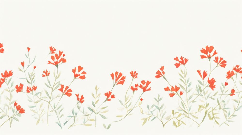Red flowers as divider line watercolour illustration graphics painting pattern.