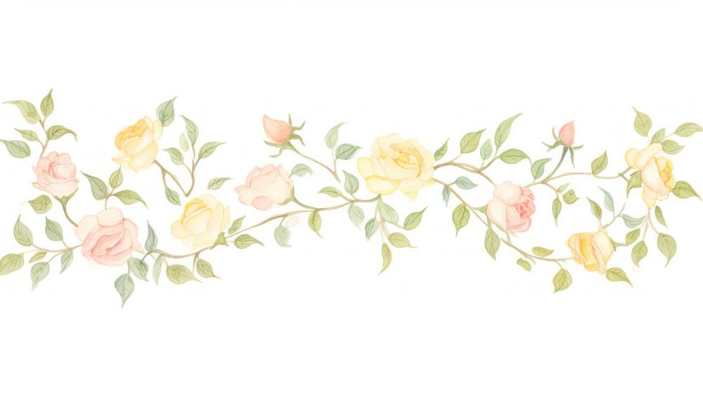 Roses as divider line watercolour illustration graphics pattern blossom.