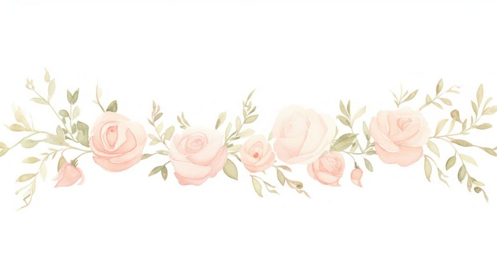Roses as divider line watercolour illustration graphics painting pattern.