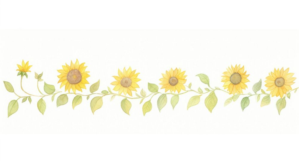 Sunflowers as divider line watercolour illustration blossom plant.