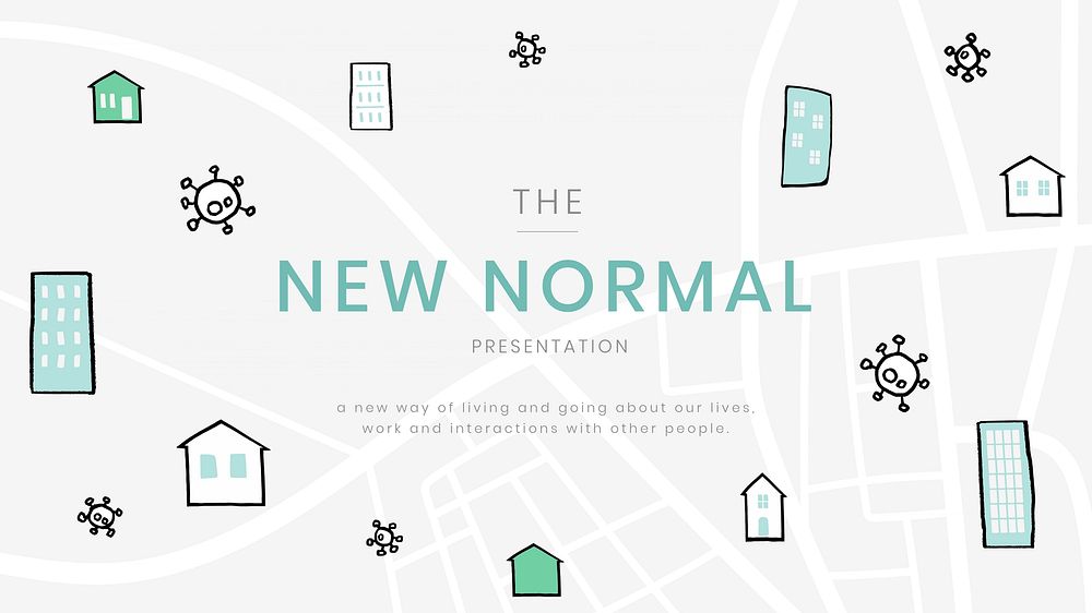 New normal infographic presentation template,  Covid-19 doodle design