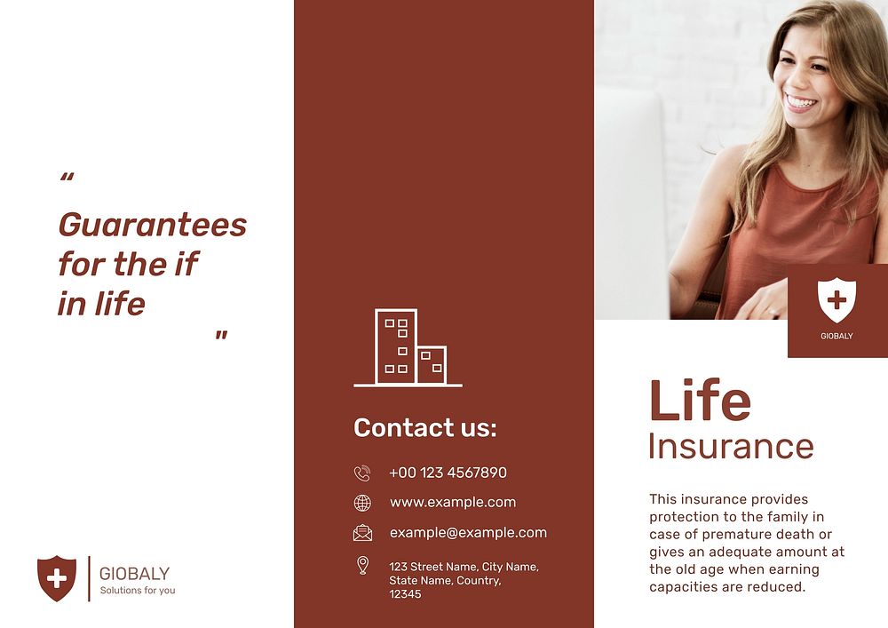 Life insurance brochure template, woman smiling design