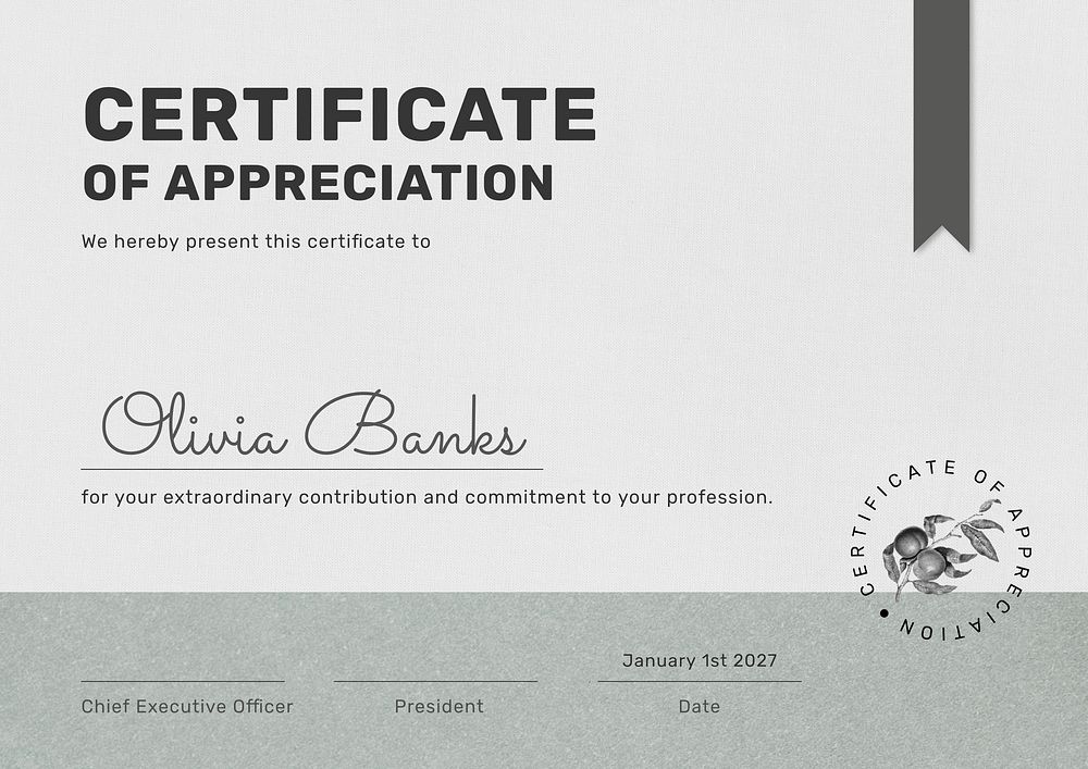 Appreciation certificate template, simple design