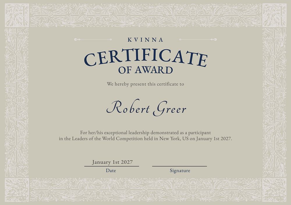 Vintage design award certificate template