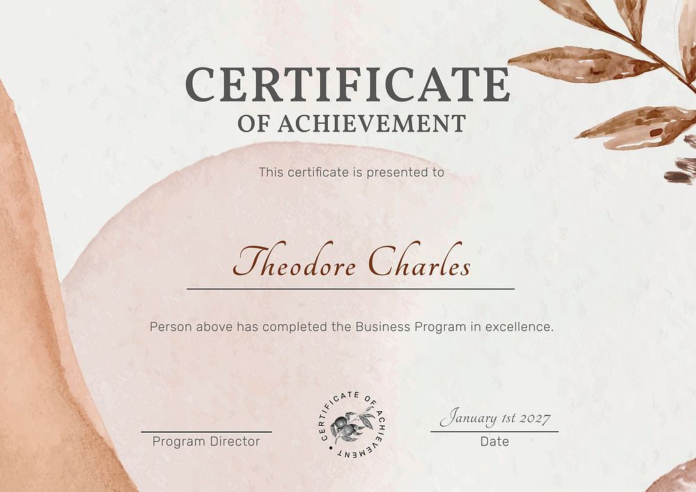 Achievement certificate template, watercolor aesthetic