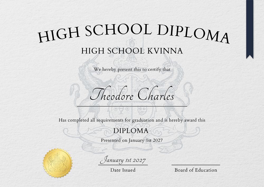 High school diploma certificate template