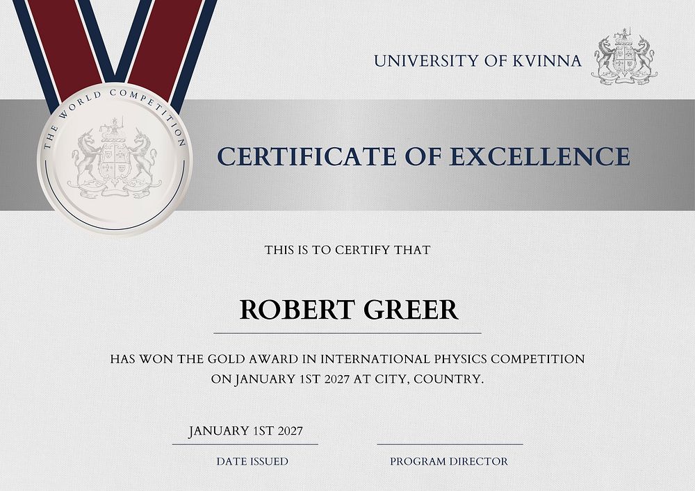 Academic excellence certificate template