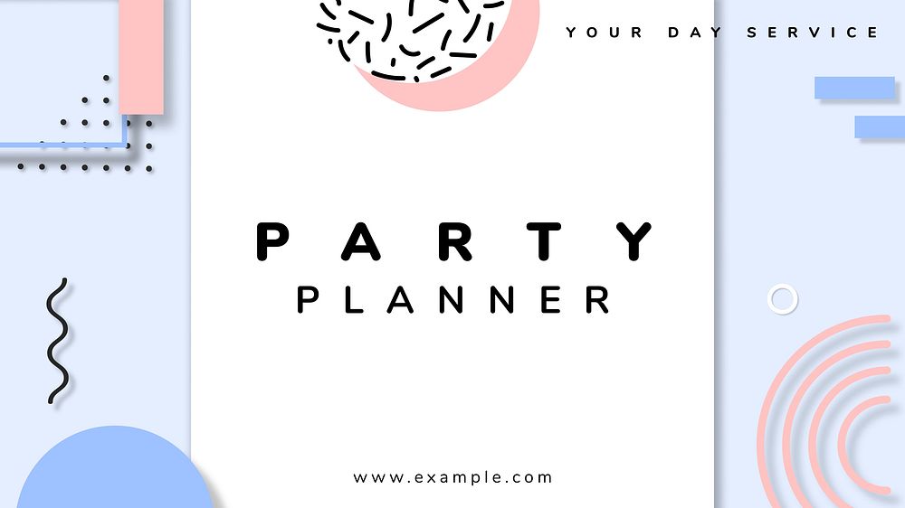 Party planner YouTube thumbnail template, memphis design