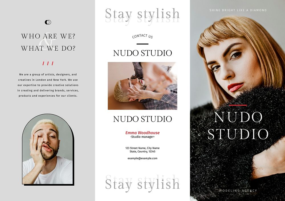 Fashion studio tri-fold brochure template