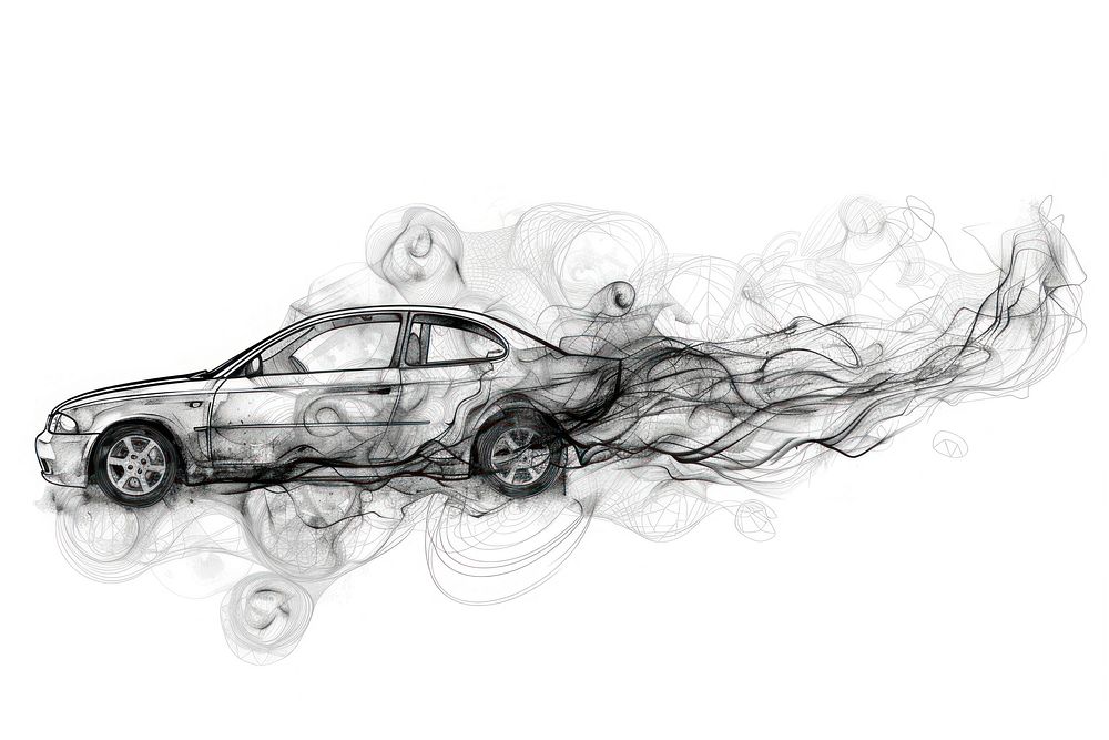 Car combustion in traffic drawing illustrated machine.
