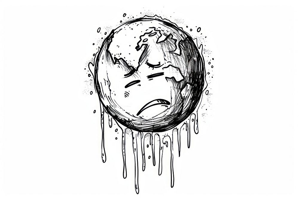 Crying earth emoji drawing illustrated sketch.