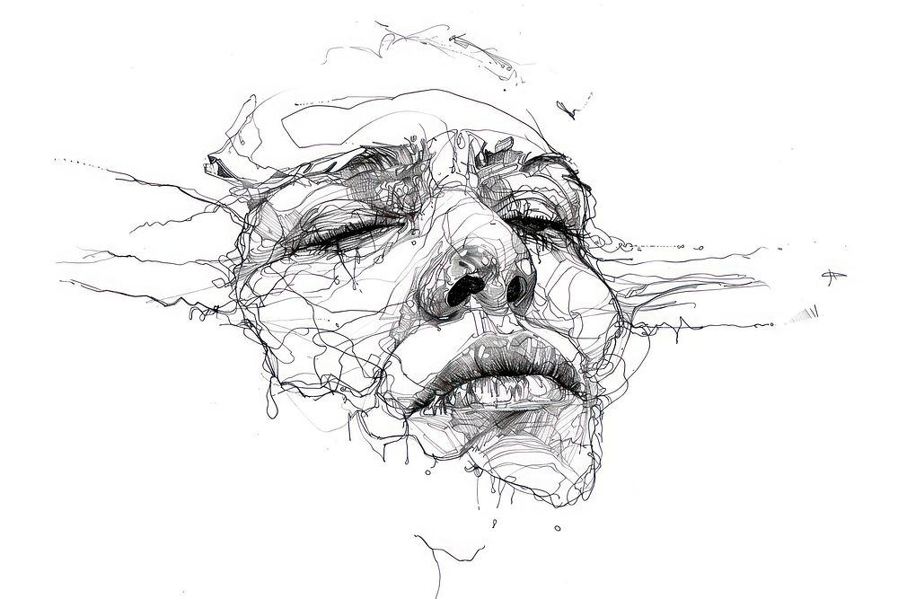Crying earth face drawing illustrated sketch.