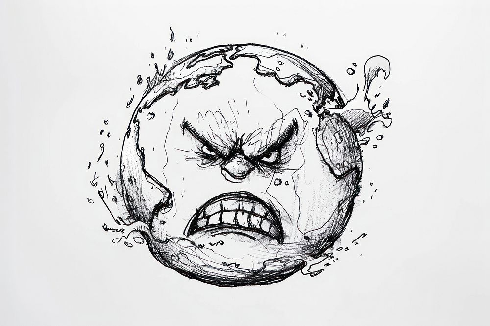Angry earth emoji drawing illustrated sketch.