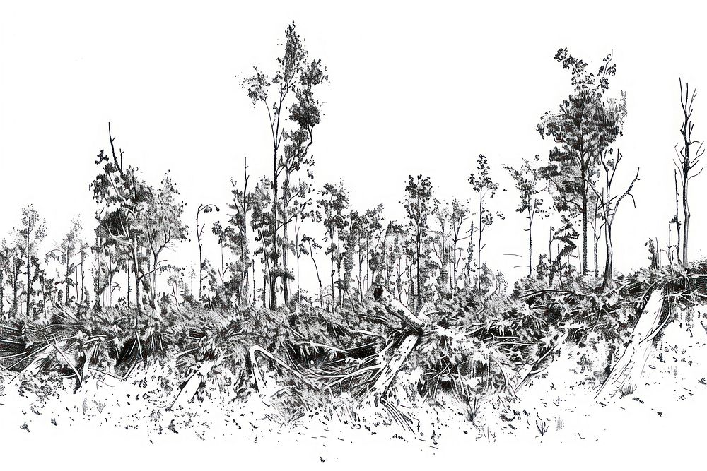 Deforestation drawing illustrated sketch.