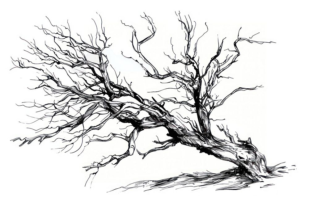 Dying tree drawing illustrated bonfire.