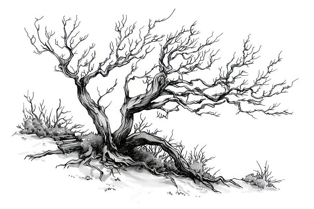 Dying tree drawing illustrated sketch.