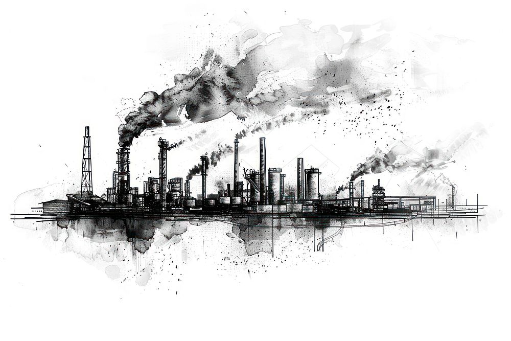 Factory pollution drawing architecture illustrated.