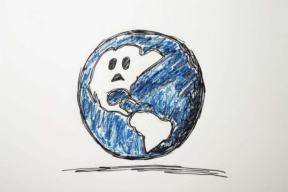 Sad earth emoji drawing illustrated porcelain.