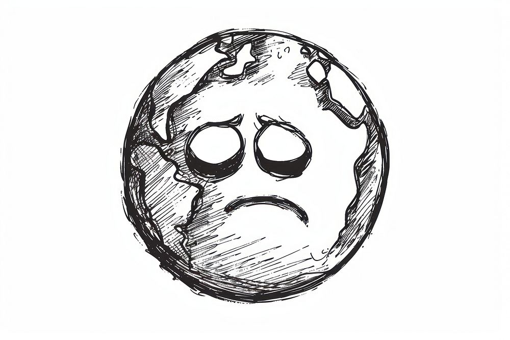 Sad earth emoji drawing illustrated sketch.