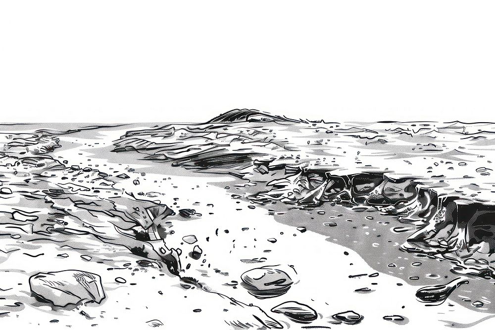 Polluted beach drawing illustrated outdoors.