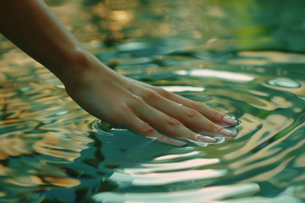 Hand touching water surface female outdoors person.