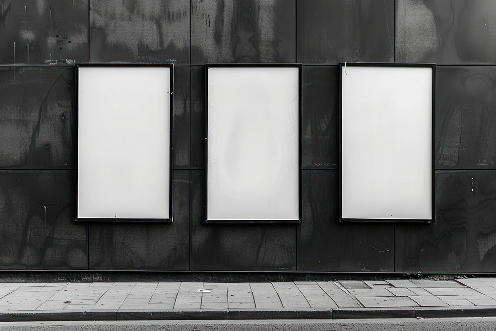 3 blank posters on the wall architecture electronics building.
